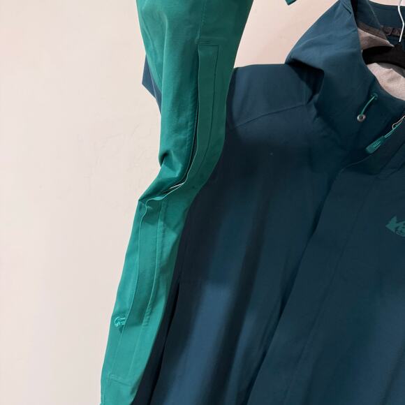 REI Co-op Women's Flash Stretch Rain Jacket Blue Teal 1X Plus Waterproof Shell - Picture 6 of 11